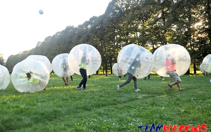 Football played inside giant inflatable spheres