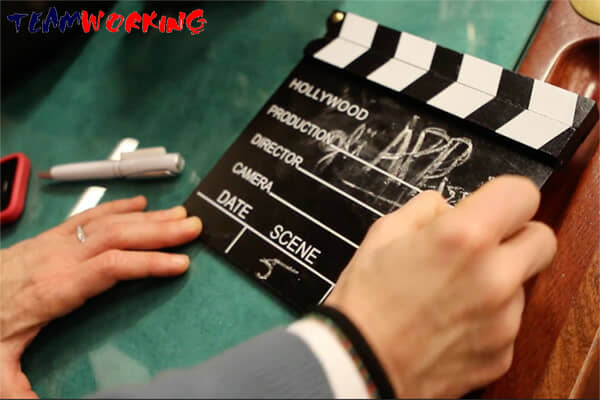 A team filming a scene of their short film