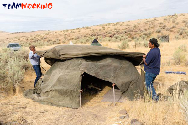 A shelter built by a team out in the desert
