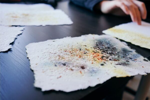 Recycled paper made by hand, sheet by sheet