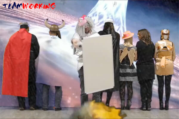 Participants in costume and stage make-up during a Heroes Day