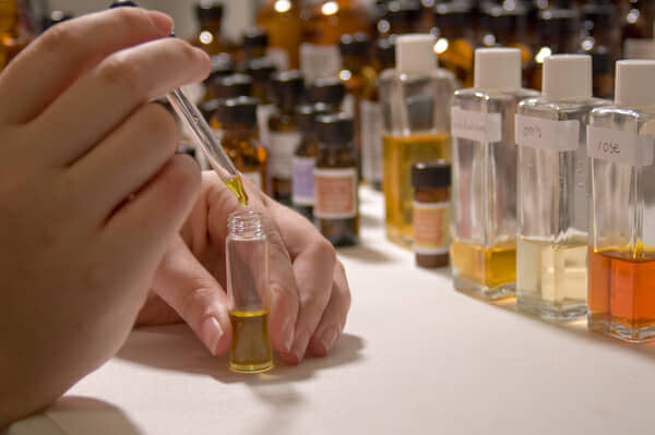 Participants composing a fragrance with a perfumer